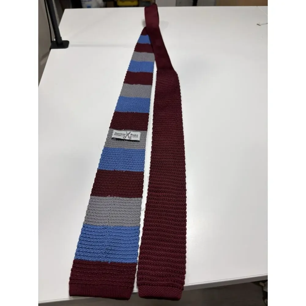 Harrison Blake Apparel Knit Tie 2 Colors, Burgundy And Stripes